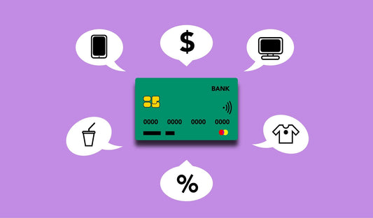 Credit card with payment and dollar bubbles