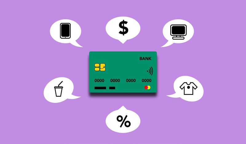 Credit card with payment and dollar bubbles