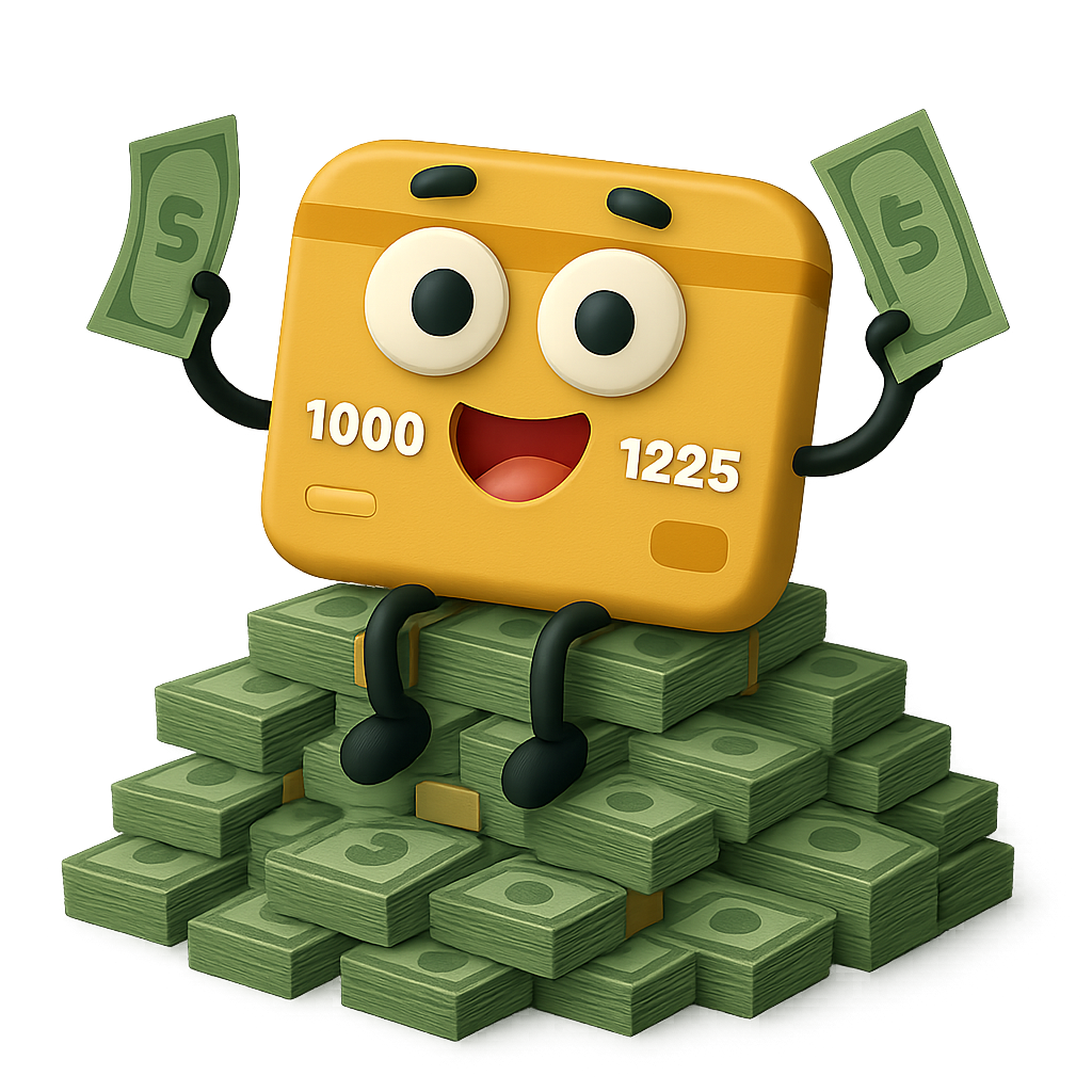 Credit card resting on a pile of cash