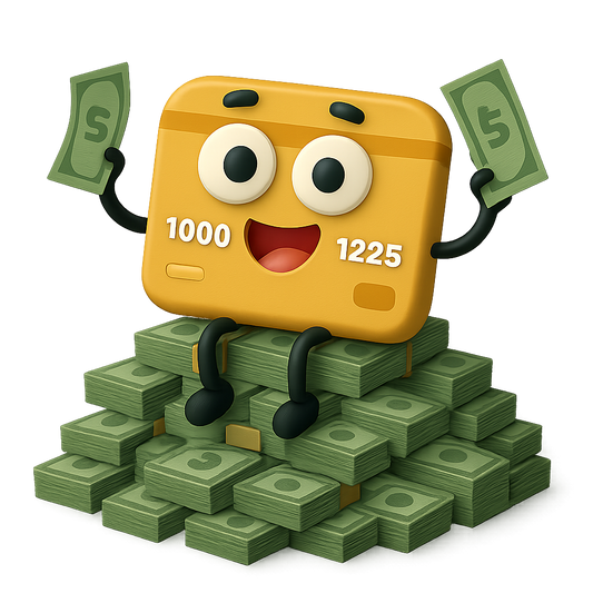 Credit card resting on a pile of cash