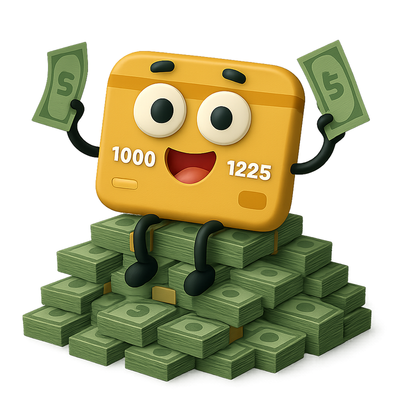Credit card resting on a pile of cash
