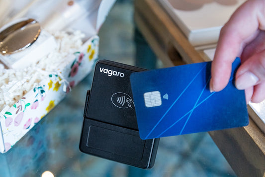 A hand is paying with a credit card.